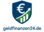 Logo von geldfinanzen24.de mit Euro-Symbol und Schild in Blau-Grün.