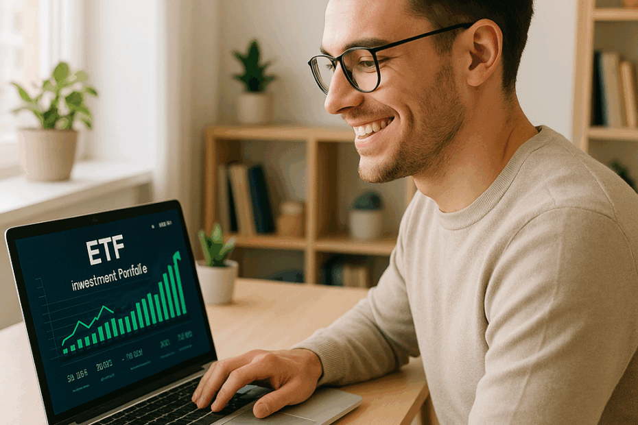 ETFs für Einsteiger prüft Investment am Laptop.