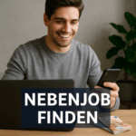Junger Mann sucht Nebenjob online per Laptop und Smartphone