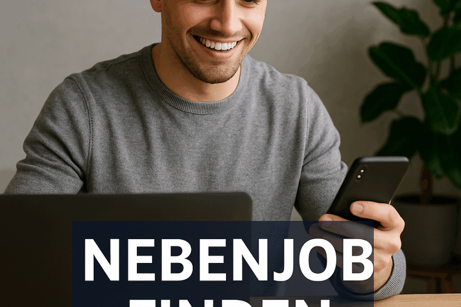 Junger Mann sucht Nebenjob online per Laptop und Smartphone