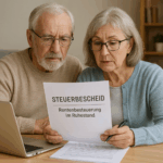 Rentnerpaar prüft Steuerbescheid zur Rentenbesteuerung