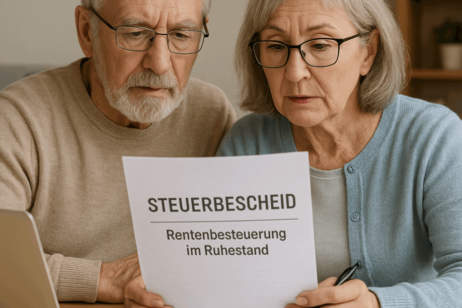 Rentnerpaar prüft Steuerbescheid zur Rentenbesteuerung