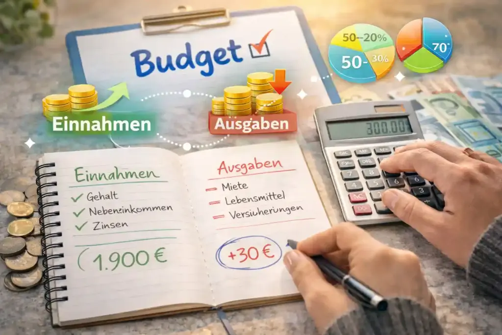 Budget planen Einnahmen Ausgaben Überblick.