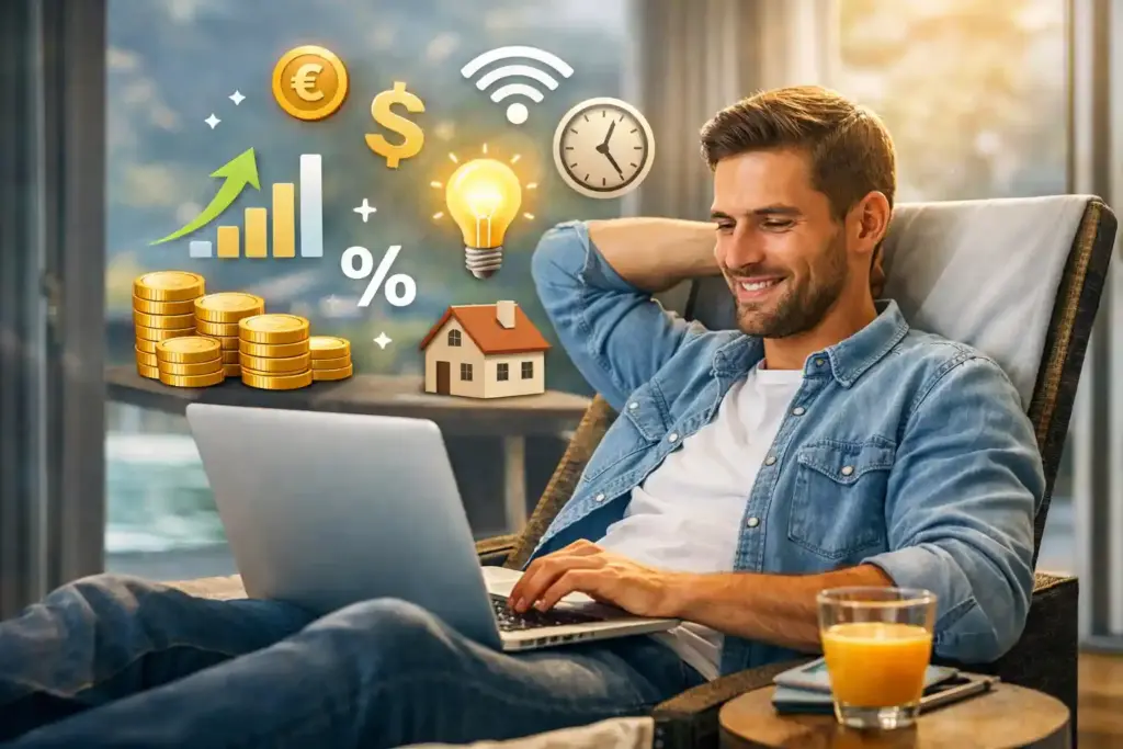 Passives Einkommen Ideen Geld verdienen am Laptop entspannt